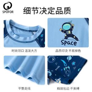 SPOFOR Blue Color Raglan Sleeve Design Short Sleeve Top and Shorts <strong>Boy</strong> <strong>Swim</strong> Wear <strong>Set</strong> - Product Image 3