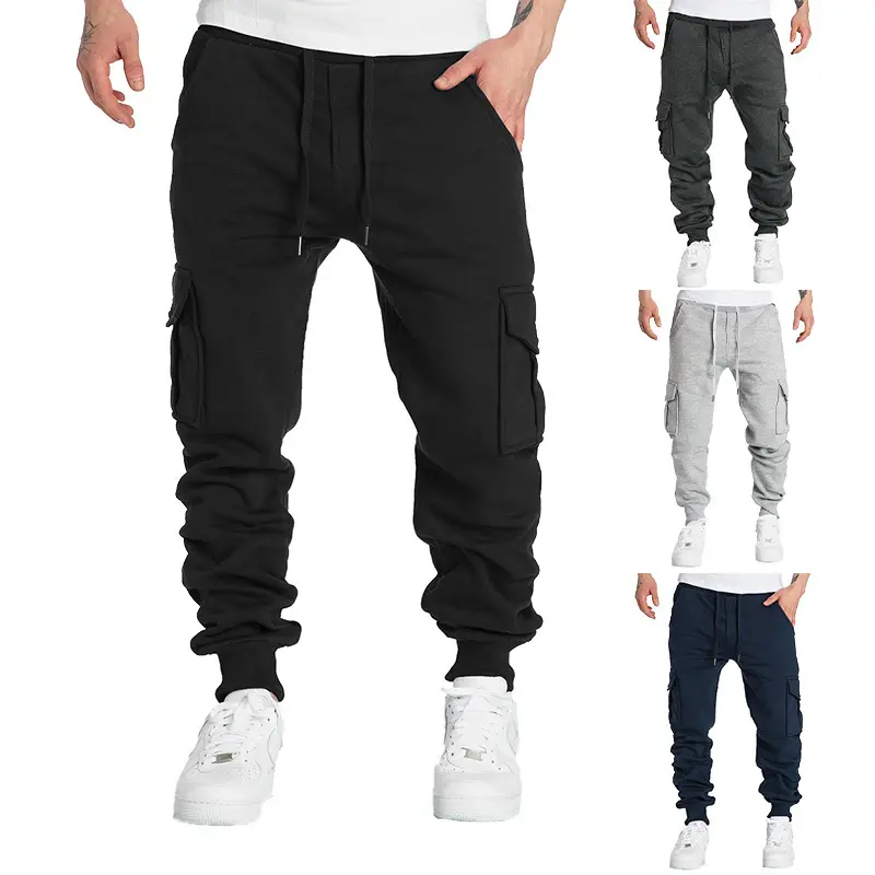 Yeni kış erkek tulum İpli çok cep rahat pantolon erkekler koşu Joggers pantolon