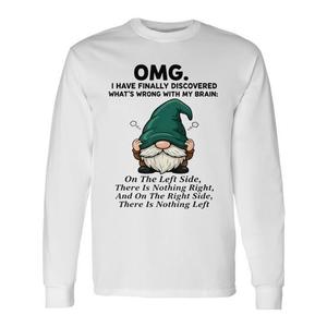 T-shirt a maniche lunghe con stampa digitale, design divertente a tema cervello di gnomo, girocollo unisex, abbigliamento casual per adulti - Product Image 1