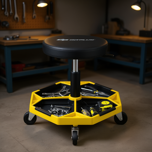 Tabouret roulant réglable en hauteur Gp Gotplus, jaune, avec plateau à outils, capacité de 330 lb, pour usage en atelier - Product Image 2
