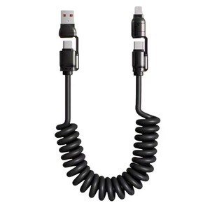 4-in-1 Einziehbares Federkabel für Auto Typ C Micro USB Lightning PD Schnell-Lade- und Datenkabel - Product Image 1