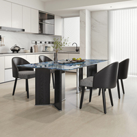 Table de salle à manger commerciale en gros pour restaurant, plateau en pierre frittée à motif marbre brun avec pieds en métal pour mobilier de salle VIP d'hôtel