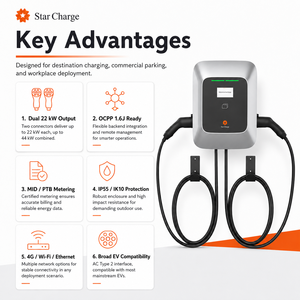 Chargeur EV StarCharge Saturn à double port 22 kW Type 2, puissance totale jusqu'à 44 kW pour les stations de recharge de stationnement au lieu de travail - Product Image 2
