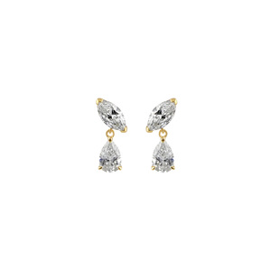 14k Gold Marquise and Pear Cut Diamond Drop Earrings Silver Handmade Earrings Luxury Earrings Non Tarnish Hypoallergenic - Product Image 1