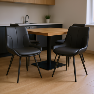 Ensemble de 2 chaises de salle à manger modernes sans accoudoirs, chaises d'appoint rembourrées en cuir PU avec pieds en métal noir - Product Image 2