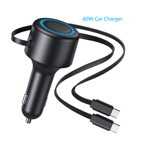 Cargador de Coche Retráctil a Prueba de Fuego con Carga Súper Rápida de 60W PD Tipo-C para Teléfonos Móviles - Product Image 1