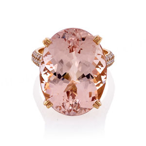 Anillo de Morganita Oro Rosa Ross Simons, Halo Redondo, Morganita Ovalada y Turmalina, Certificado IGI, Chapado en Rodio para Bodas - Product Image 1