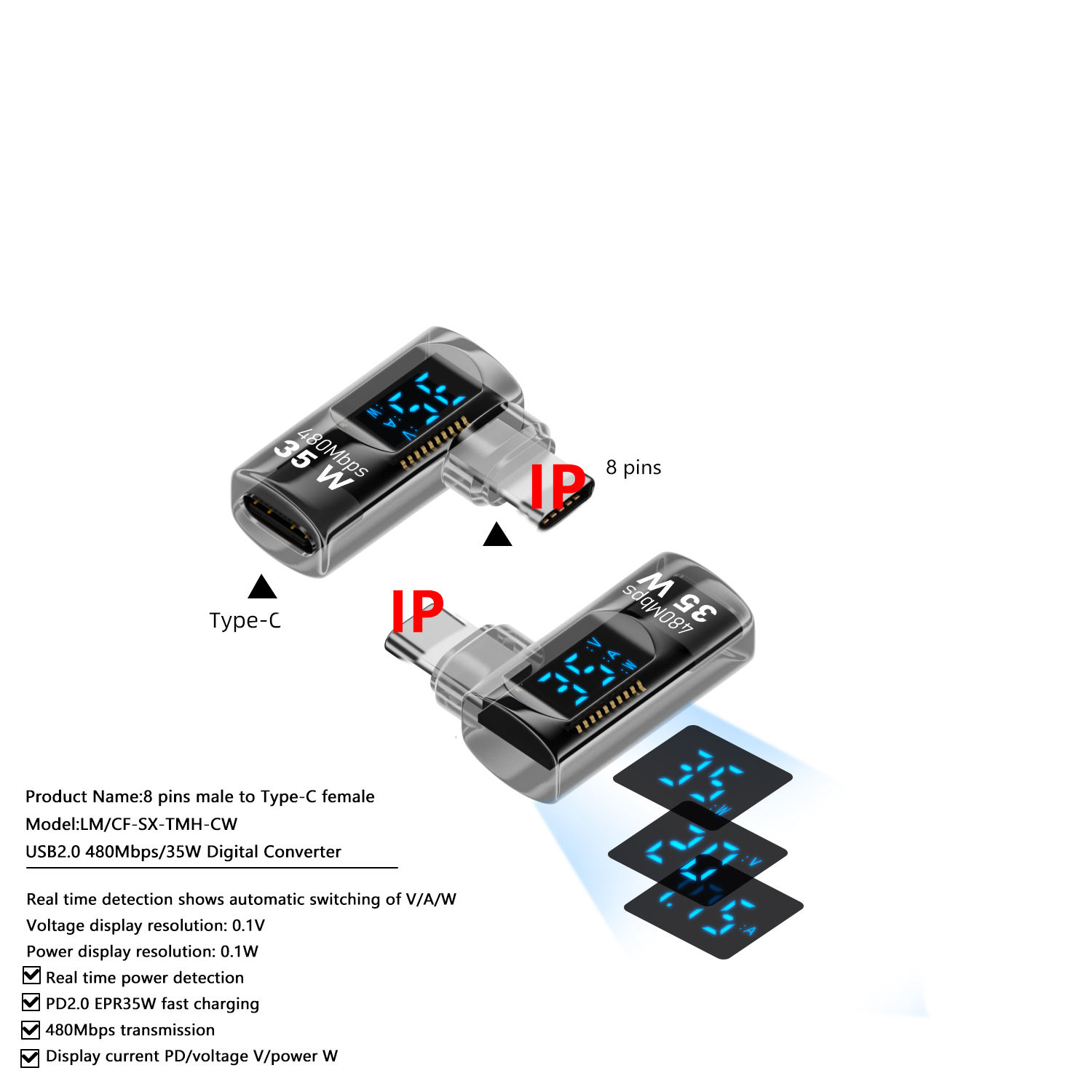 Translucent BlackC to 8 pins male