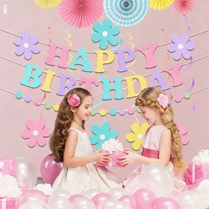 DAMAI - Juego de Pancartas de Feliz Cumpleaños con Diseño de Flores de Primavera en Color Pastel Macaron, Decoraciones Colgantes de Pared para Cumpleaños, Baby Shower, Decoración del Hogar - Product Image 1