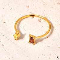 Bague minimaliste en titane et acier inoxydable plaqué or avec zircon, style blogueuse, abstrait, double ligne, symétrique, tendance
