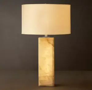 Luxury Natural Alabaster <b>Table</b> Lamp with Linen Lampshade and Base E26 Villa <b>Lighting</b> Fixture for Living Room Bedroom - Product Image 5