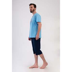 Ensemble de survêtement pour homme CEPLI - Col rond, manches courtes, pantalon capri - Bleu - Bleu - Product Image 3