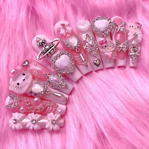 2025 <span class=keywords><strong>Sprint</strong></span> été haute qualité personnalisé 3D acrylique français coeur luxe fait à la main diamant presse sur les ongles - Product Image 2