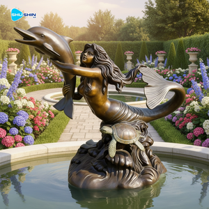 Fuente de Agua de Jardín al Aire Libre con Diseño de Sirena de Bronce y Hoja de Loto, Artículos de Tamaño Real, Se Pueden Personalizar - Product Image 6
