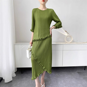 Completo da donna plissettato tinta unita, nuovo modello estivo 2026, top + gonna, <span class=keywords><strong>elegante</strong></span>, <span class=keywords><strong>giovanile</strong></span>, set unico, comodo, casual, <span class=keywords><strong>abbigliamento</strong></span> da esportazione - Product Image 2