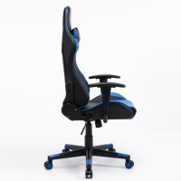 Silla de Juego para PC de Cuero Azul con Almohada Lumbar y Respaldo Reclinable de 180 Grados, Silla de Oficina Ajustable para Juegos