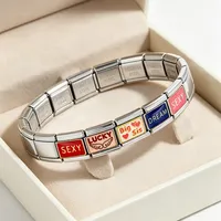 Pulsera de dijes italiana personalizable de acero inoxidable de 9 mm, moderna, colorida, con diseño DIY QUEEN HOPE SEXY DIYA LUCKY, para hacer joyas.