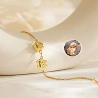 Bracelet personnalisé pour femme avec photo de chat, patte de chat, plaqué or, en acier inoxydable, gravé au laser, cadeau commémoratif personnalisé