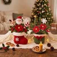 Chaussette de Noël en crochet faite à la main avec Père Noël, rennes, poinsettia et canne à sucre pour mini décoration de table de fêtes