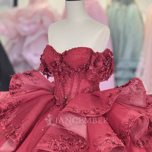 Sweetheart Neckline Coral <b>Red</b> Quinceanera Dress Sleeveless Sweet 15 Dress Ruffle <b>Sequined</b> Tulle Princess Dress Dy6849 - Product Image 4