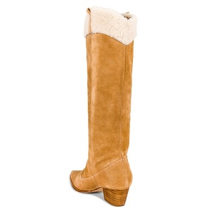 Bottes hautes en daim à talon compensé bas, pointues, style western, pour femme, taille 46, avec fourrure, pour l'hiver - Product Image 5