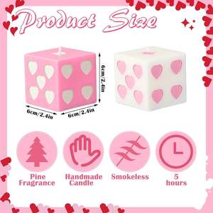 Wholesale Novelty Creative Handmade Pink White Heart Dice Shape Candles Soy Wax Aesthetic <b>Cube</b> Dice Decorative Scented Candles - Product Image 4