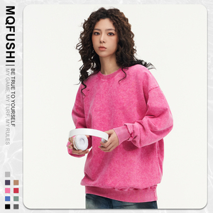 Sudadera Oversize de Algodón 100% con Lavado Ácido Vintage, Cuello Redondo, Logotipo Personalizado, Efecto Desgastado, Gruesa, de Invierno, ODM para Mujer - Product Image 1