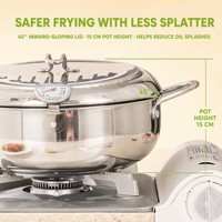 Friteuse en acier inoxydable avec fond double couche, indicateur de température et couvercle anti-éclaboussures pour usage domestique et restauration