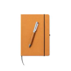 Buku catatan ukuran A5 kulit daur ulang promosi ECO dengan SET hadiah pena logam kelas atas hadiah LOGO sesuai pesanan untuk kantor dan Sekolah