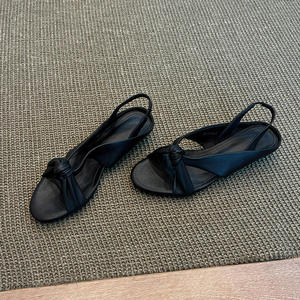 Sandalias de cuña con diseño exclusivo, punta abierta, punta redonda y tiras cruzadas para mujer, sandalias romanas versátiles - Product Image 4