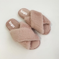 Chaussons d'hiver en gros pour femmes, pantoufles douces en peluche à bout ouvert, chaudes en fausse fourrure