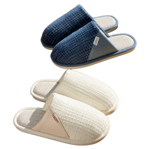 Chaussons d'hiver chauds et douillets en lin et fourrure pour couple, style japonais, à bout fermé, semelle souple en EVA antidérapante, légers et confortables - Product Image 1