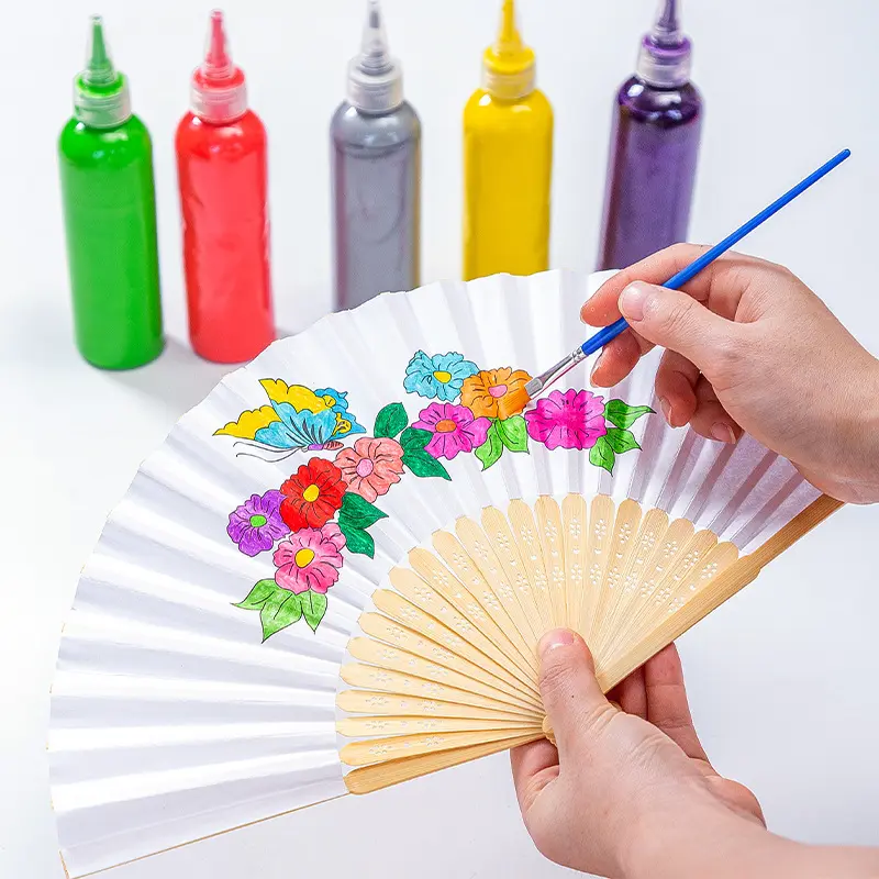 Ventilatore di carta di bambù per bambini con ventaglio di Graffiti per bambini su misura 21*38cm personalizzato per bambini ventaglio a mano in bambù