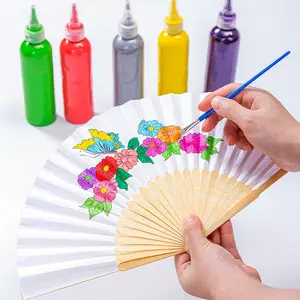 Custom DIY Children's Bamboo Paper Hand Fan Kids' Graffiti Painting DIY Handfan Custom 21*38cm Children's DIY Bamboo Hand Fan