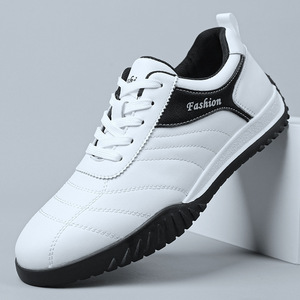 Men's <b>White</b> Breathable Casual Sneakers Low <b>Heel</b> Soft Sole Walking Shoes Fashion Sport Style Front Laces Solid Color - Product Image 1
