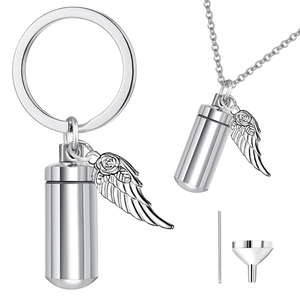 Guci hewan peliharaan liontin gantungan kunci Mini abu kenang-kenangan wadah dengan sayap malaikat desain Memorial gantungan kunci liontin untuk abu hewan peliharaan - Product Image 1