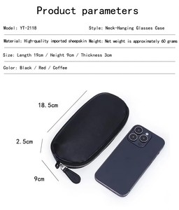 Étui à lunettes Ando Bag en cuir d'agneau véritable avec fermeture éclair, pochette souple pour lunettes avec sangle de cou - Product Image 3