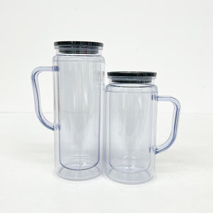 Magazzino USA Tazze Riutilizzabili Pre-Forate 12oz 16oz UV DTF Avvolgibili in Acrilico Trasparente Stile Globo di Neve per Caffè Viaggio Birra con Manico - Product Image 3