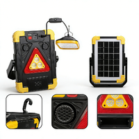 Feu de signalisation triangulaire LED multifonction pour voiture, rechargeable solaire et USB, avec alarme, pliable, rouge, bleu, blanc, lampe de travail