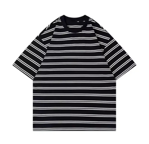 T-shirt da uomo a righe 2024 americana all'ingrosso mezza manica a tracolla 100% t-shirt estive di nuovo colore a contrasto - Product Image 4