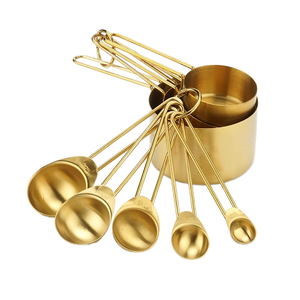 Para <span class=keywords><strong>Amazon</strong></span>, taza medidora graduada para hornear de acero inoxidable de 5 piezas y juego de cucharas chapadas en oro, herramientas de medición Premium - Product Image 1