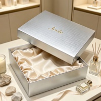 Boîte cadeau avec couvercle et base en argent gaufré, boîte d'emballage en papier rigide avec logo personnalisé pour bijoux, cosmétiques, cadeaux d'affaires