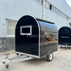 Chariot de restauration mobile haut de gamme noir pour mini hot-dogs, camion de cuisine de rue personnalisé, remorque alimentaire ronde - Product Image 1