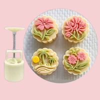 Kit de moules à gâteaux de lune 50g 4 pièces, outils de pâtisserie DIY à épaisseur réglable, antiadhésifs, à motif floral, tampons à biscuits à pression manuelle