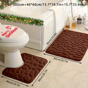 Cangming Bath Mat Set Coral Fleece Absorbent Embossed <b>Pebble</b> Solid Color Modern Simple Bathroom Floor Mat Hand Washable Summer - Product Image 5