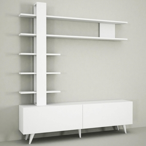Mueble de TV de Lujo Aleyna, Diseño Moderno Exclusivo en Aglomerado Blanco de Turquía, Mueble de Madera para Sala de Estar Más Vendido - Product Image 3