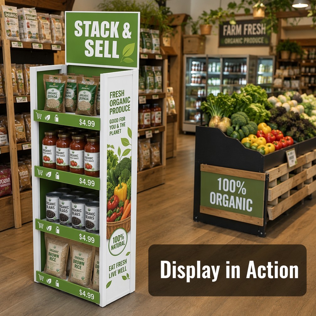 Apache Custom Grocery Display Rack 4-Way 4-Tier Metal Food Merchandiser Knock Down Stackable Stand for Supermarket ODM OEM — view 2