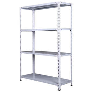 Estante industrial Estantería Almacenamiento de metal de Servicio Ligero Estante de hierro de ángulo ranurado Estante Color blanco 5 para cartón de carga de 50-100 kg - Product Image 1