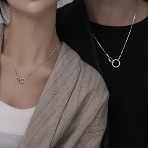 Double Ring Necklace Zinc Alloy Geometric Lovers Charm Gift For Couples - Product Image 3
