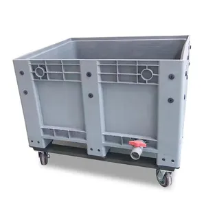 Hot Sale Heavy Duty Solid Plastic Bulk Box Forklift Handling Plastic Pallet Container With Wheel Water outlet For Sea Food